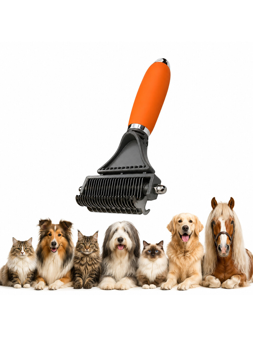2-in-1 Deshedding & Dematting Comb & Grooming Brush for Dogs & Cats